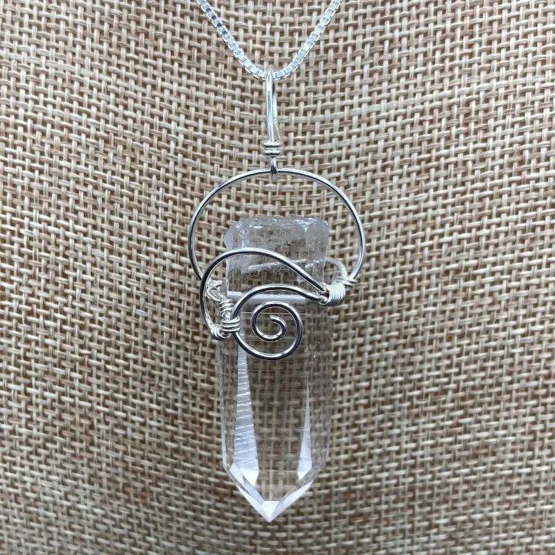 Arkansas Quartz Jewelry Wire Wrapped Crystal Point Necklace