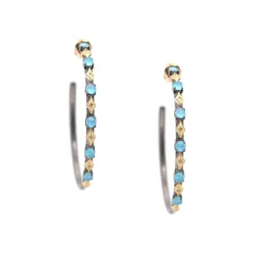 Armenta 18K Yellow Gold and Blackened Sterling Silver 35mm Old World Crivelli Hoop Earrings with Champagne Diamonds, Quartz and Turquoise Doublets