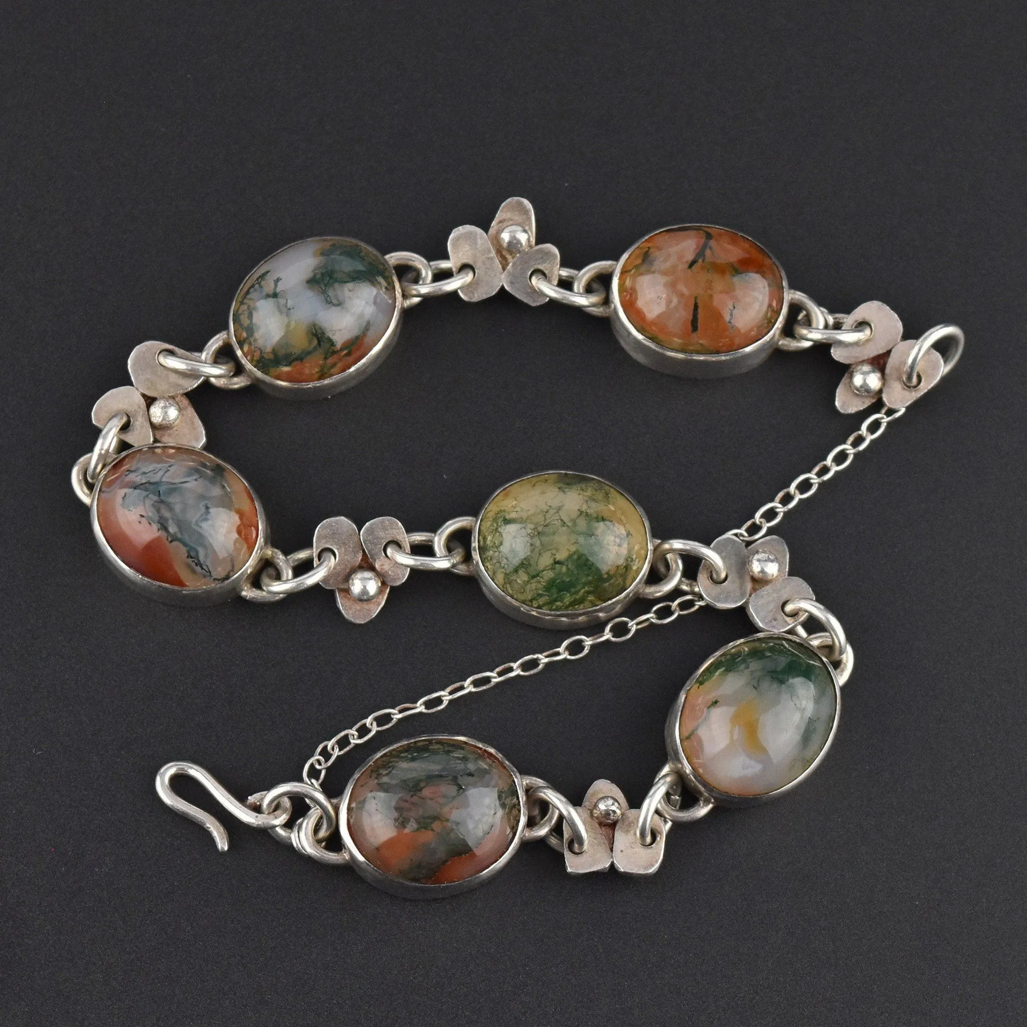 Arts & Crafts Style Silver Moss Agate Bracelet