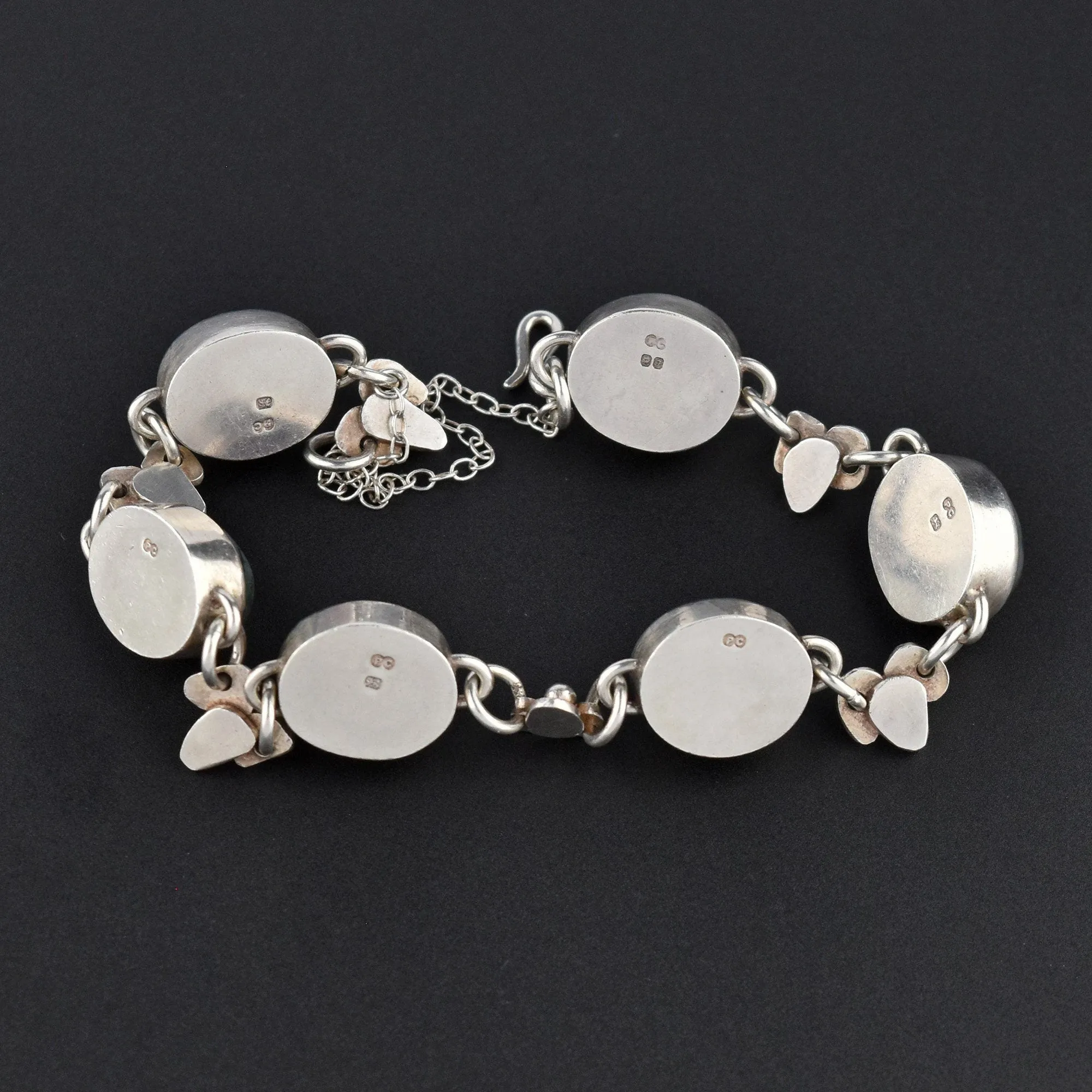 Arts & Crafts Style Silver Moss Agate Bracelet