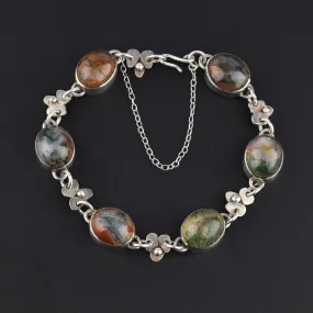 Arts & Crafts Style Silver Moss Agate Bracelet