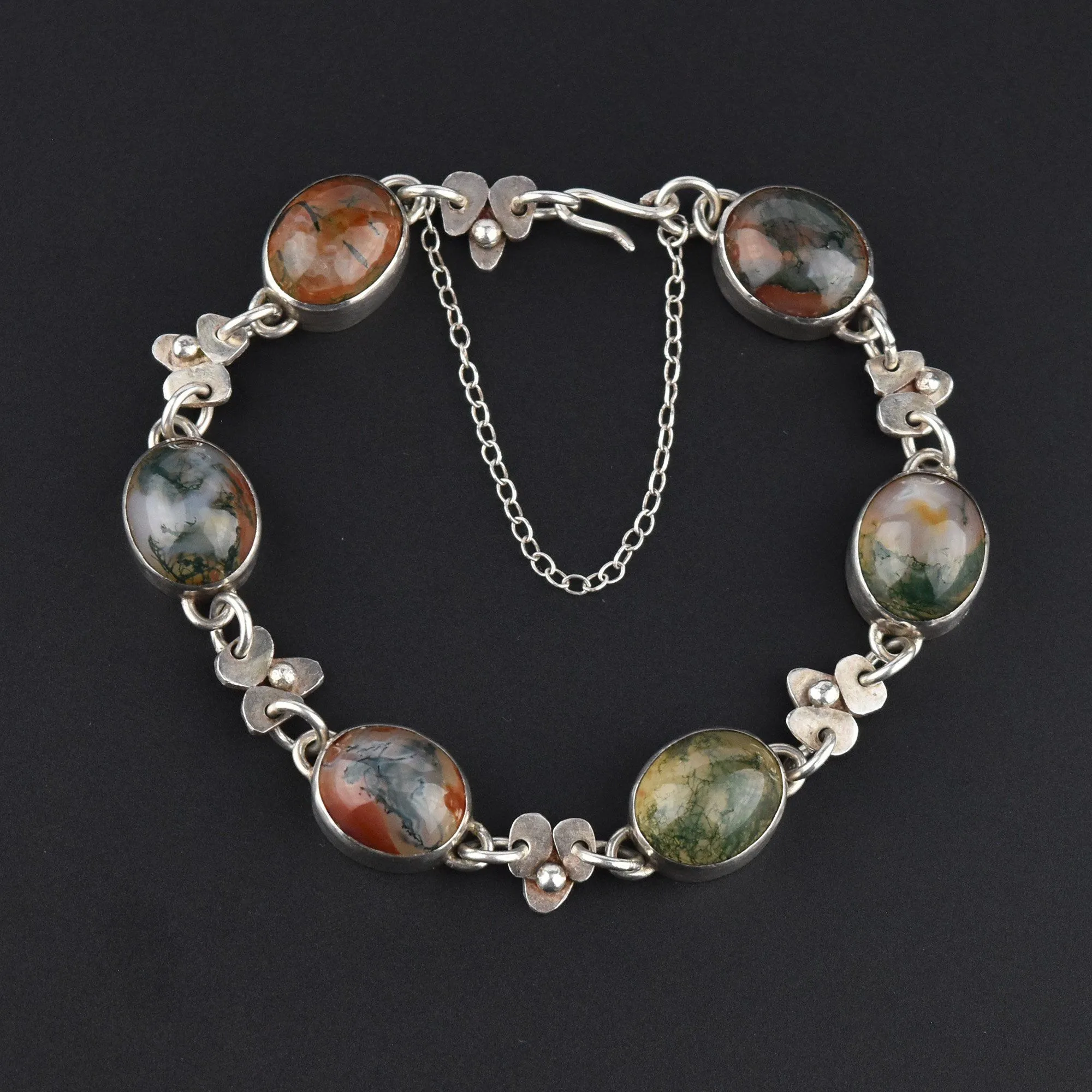 Arts & Crafts Style Silver Moss Agate Bracelet