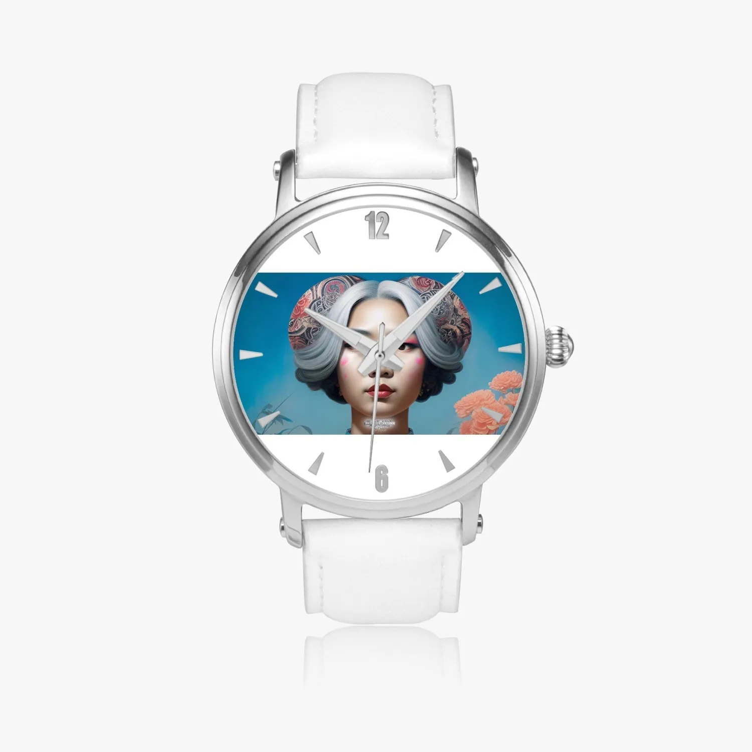 Asian woman clock face Silver grey white hair inspiration 46mm Unisex Automatic Watch (Silver)