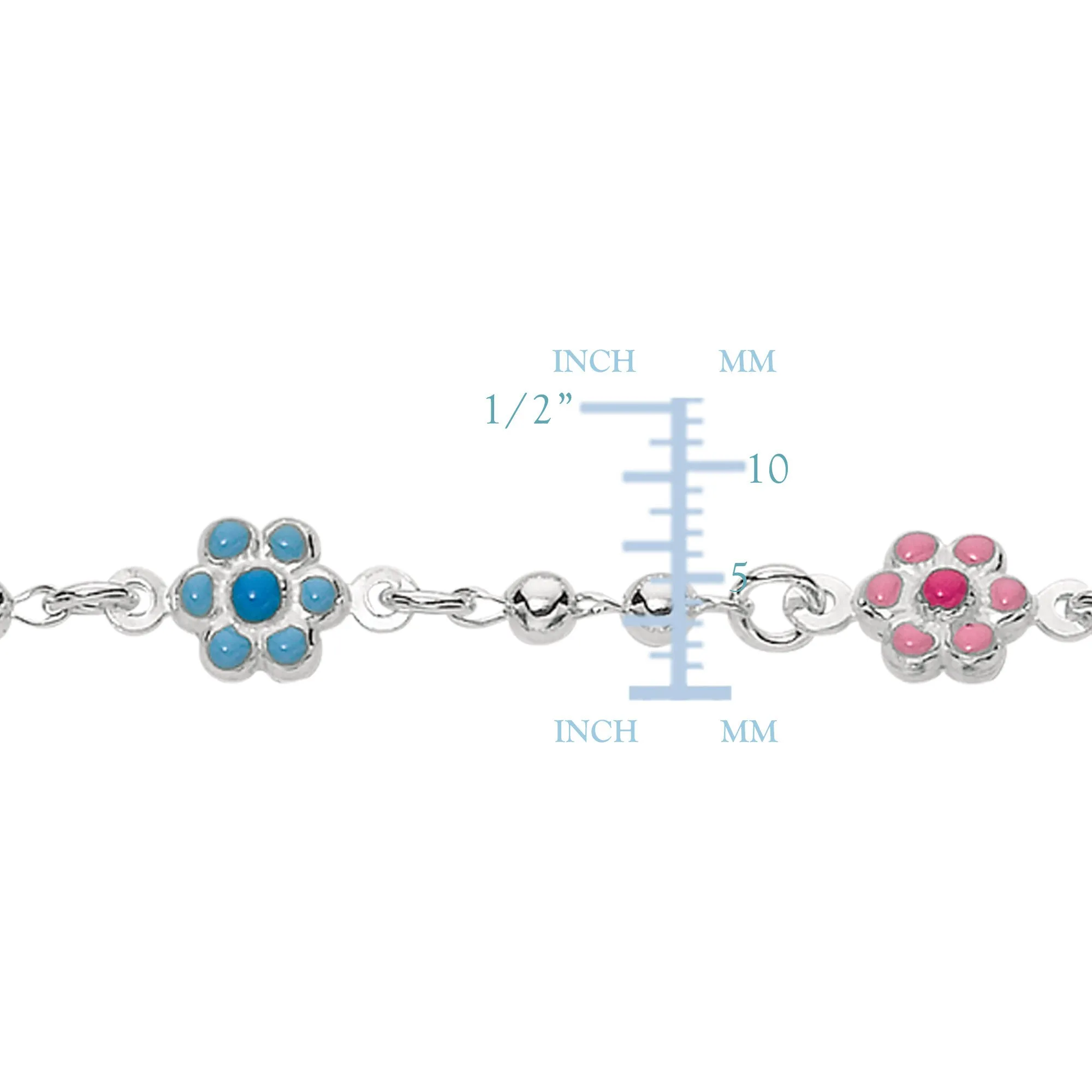 Baby Bracelet With Enameled Flower Charms In Sterling Silver - 6 Inches