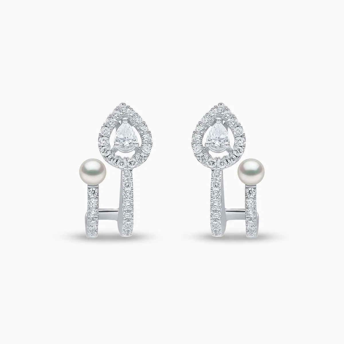 Baby Glitz 18K Gold Akoya Pearl and Pear Cut Halo Diamond Hoop Earrings