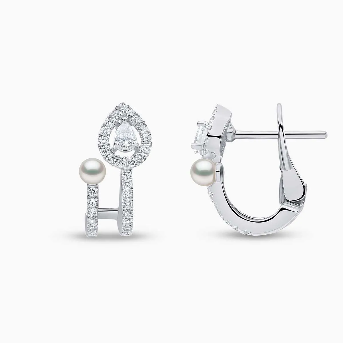 Baby Glitz 18K Gold Akoya Pearl and Pear Cut Halo Diamond Hoop Earrings