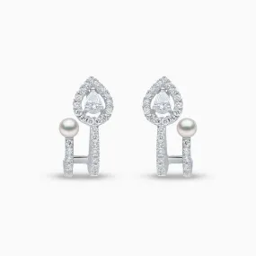 Baby Glitz 18K Gold Akoya Pearl and Pear Cut Halo Diamond Hoop Earrings