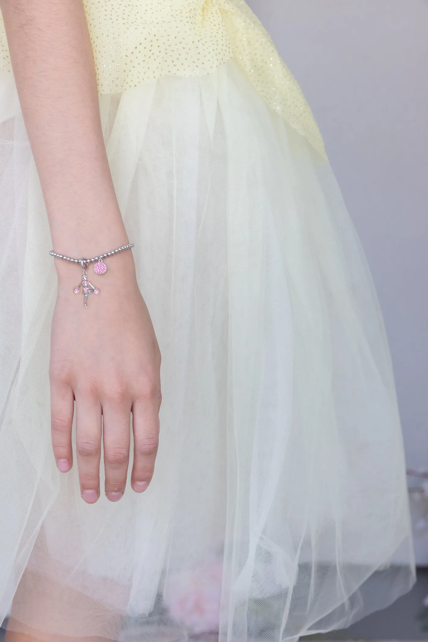 Ballerina In Yellow Pink Dress Crystal Sterling Silver Charm