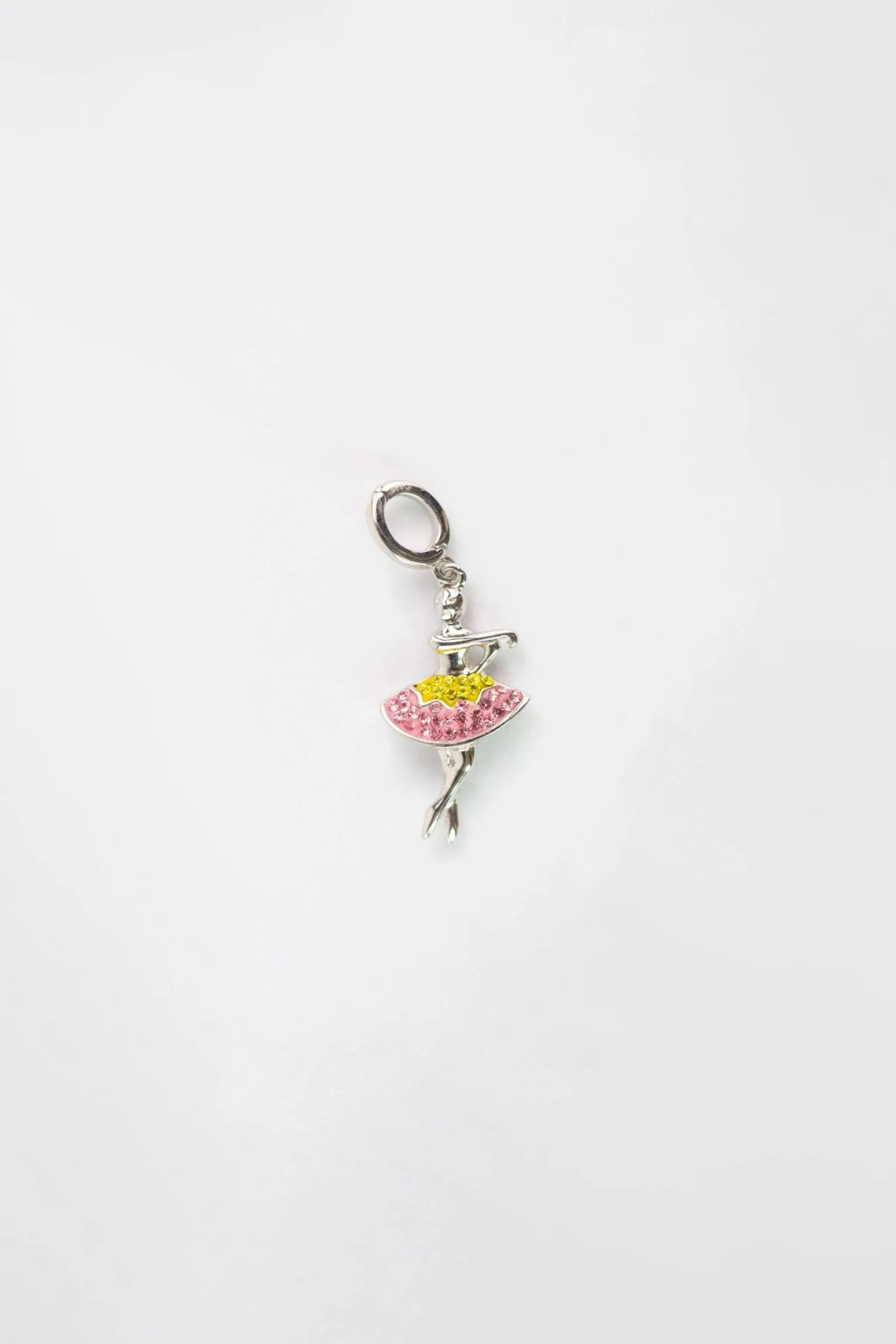 Ballerina In Yellow Pink Dress Crystal Sterling Silver Charm