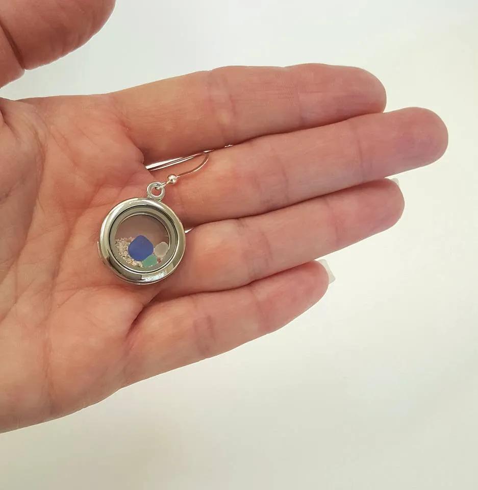 Beach Earrings GENUINE Sea Glass And Sand Earrings In Lockets