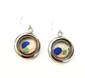 Beach Earrings GENUINE Sea Glass And Sand Earrings In Lockets