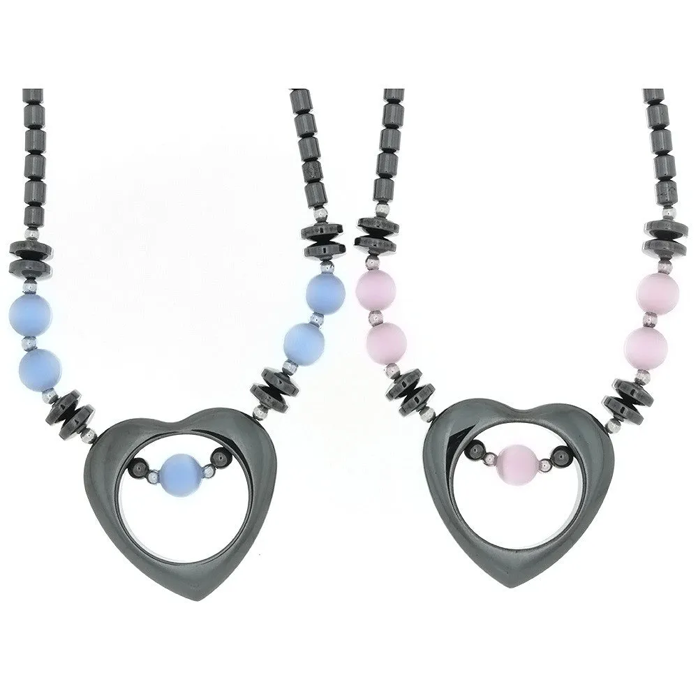 BEADED GEMSTONE HEMATITE W/ HEART NECKLACE