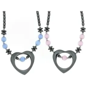 BEADED GEMSTONE HEMATITE W/ HEART NECKLACE