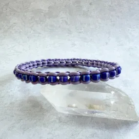 Beaded Stretch Bangle with Czech Beads Mini Kit & FREE Video - Pastel Purple, Grape & Matte Purple White Stripe
