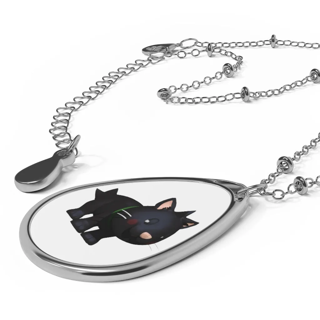 Black Kitty Oval Necklace