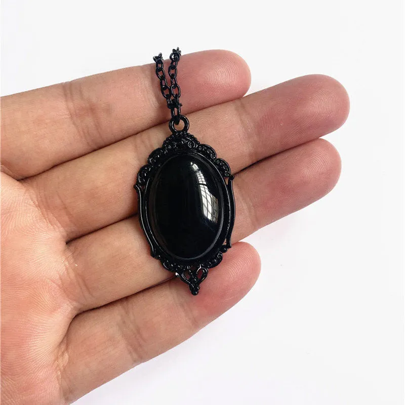 Black Vintage Style Oval Quartz Cameo Necklace