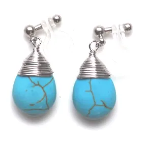 Blue turquoise invisible clip on earrings