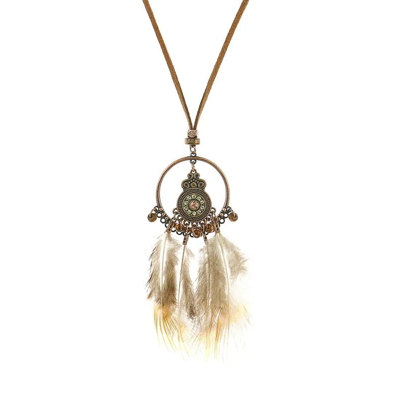 Bohemian Ethnic Long Chain Feather Dreamcatcher