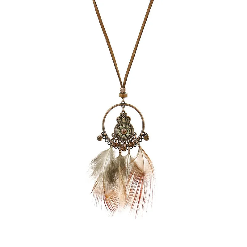 Bohemian Ethnic Long Chain Feather Dreamcatcher