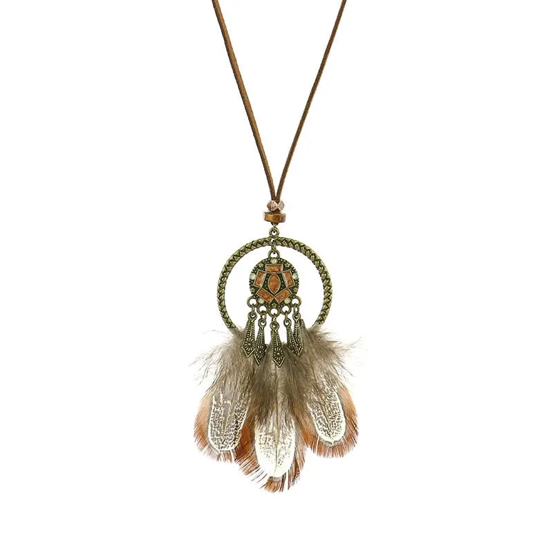 Bohemian Ethnic Long Chain Feather Dreamcatcher