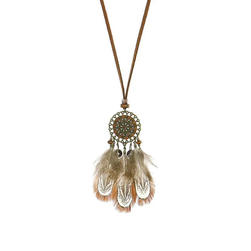 Bohemian Ethnic Long Chain Feather Dreamcatcher