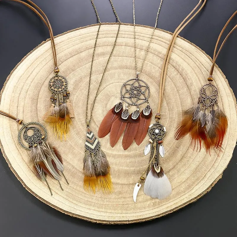 Bohemian Ethnic Long Chain Feather Dreamcatcher