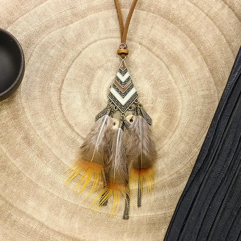 Bohemian Ethnic Long Chain Feather Dreamcatcher
