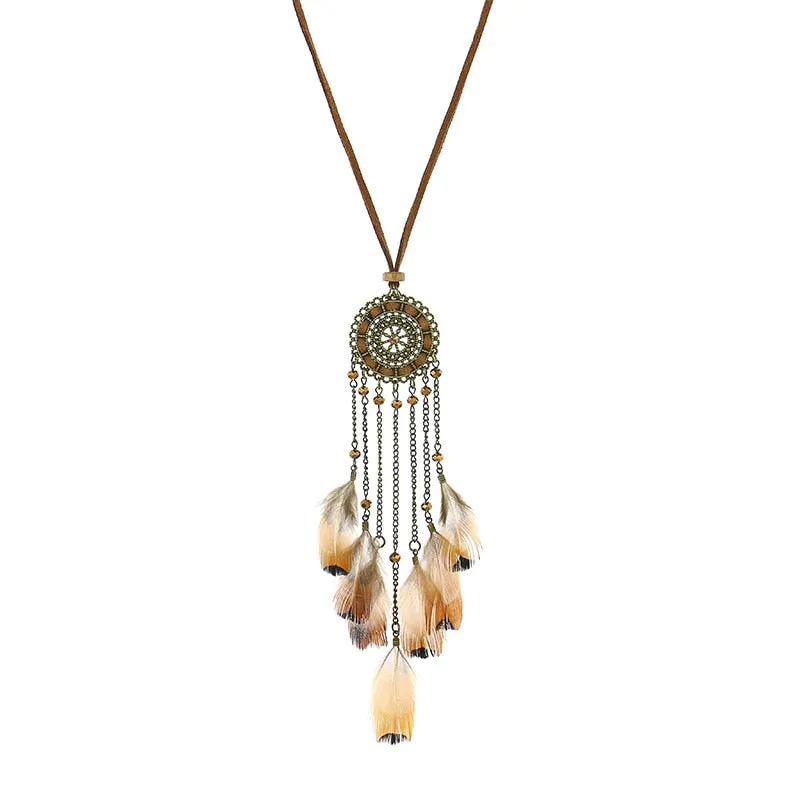 Bohemian Ethnic Long Chain Feather Dreamcatcher