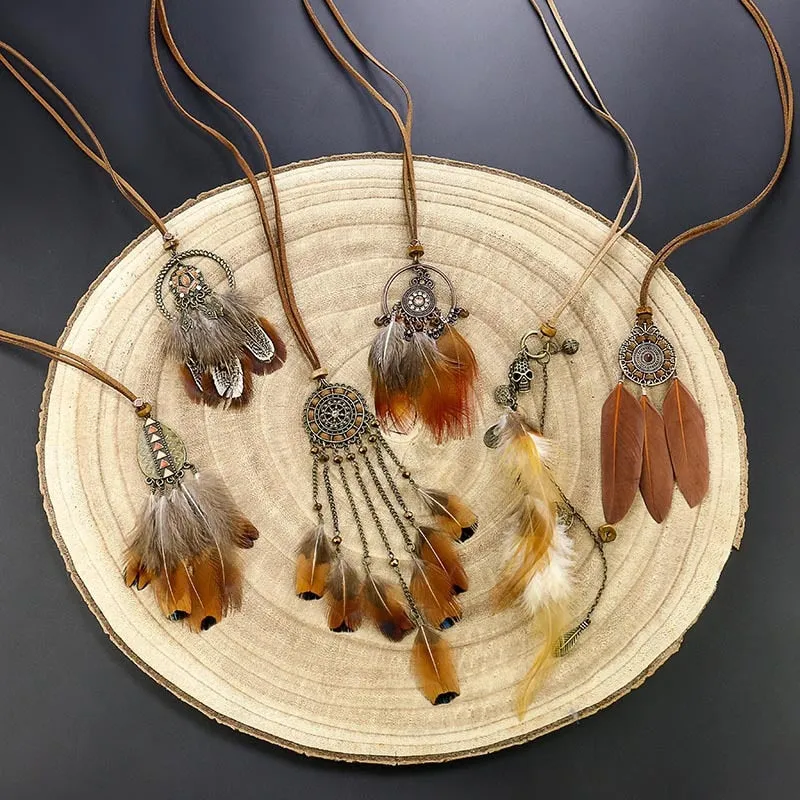 Bohemian Ethnic Long Chain Feather Dreamcatcher