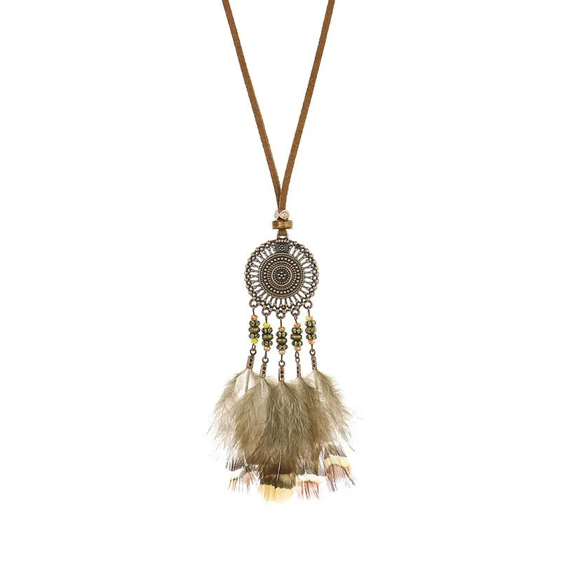 Bohemian Ethnic Long Chain Feather Dreamcatcher