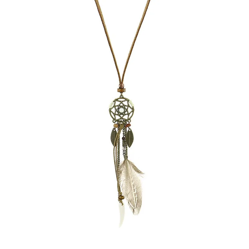 Bohemian Ethnic Long Chain Feather Dreamcatcher