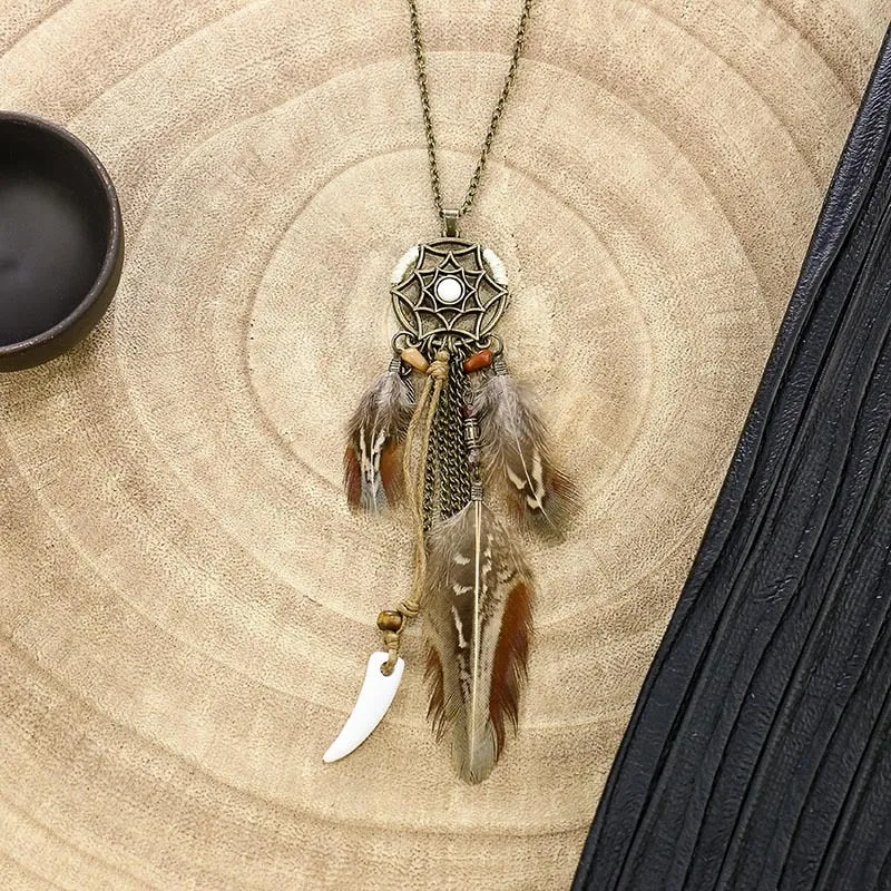 Bohemian Ethnic Long Chain Feather Dreamcatcher
