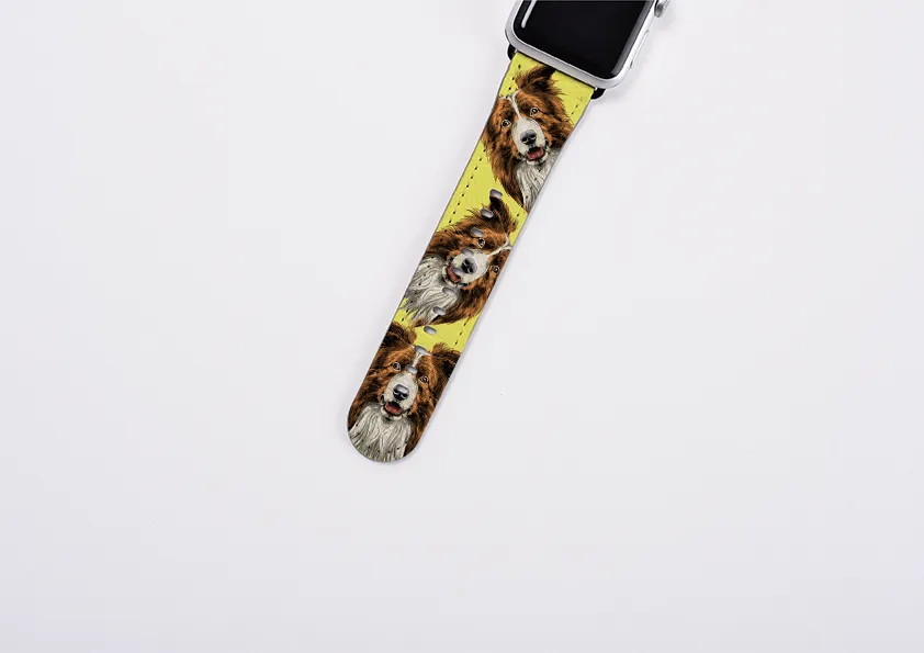 Border Collie Bright Yellow Apple Watch Strap