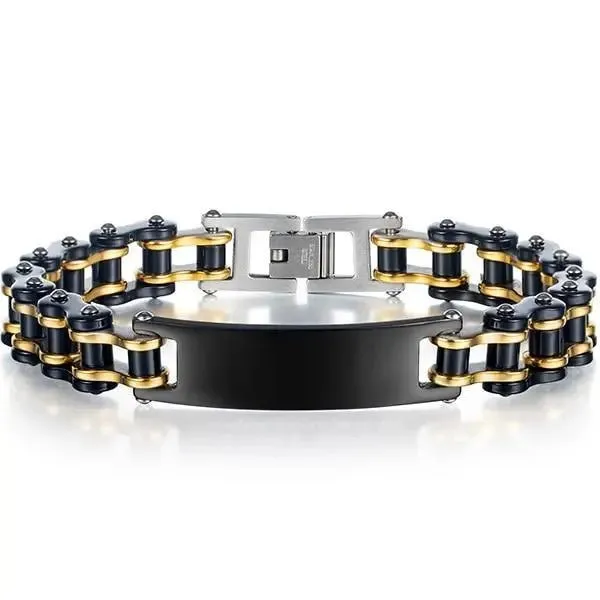 BRACELET CHAINE DE MOTO NOIR ET OR