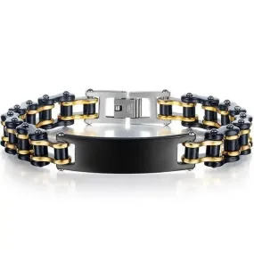 BRACELET CHAINE DE MOTO NOIR ET OR