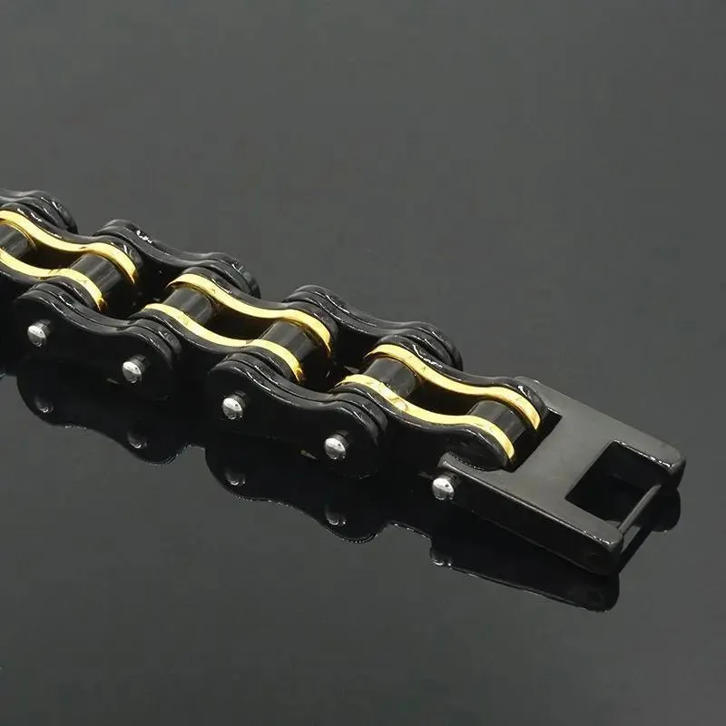 BRACELET CHAINE DE MOTO NOIR ET OR