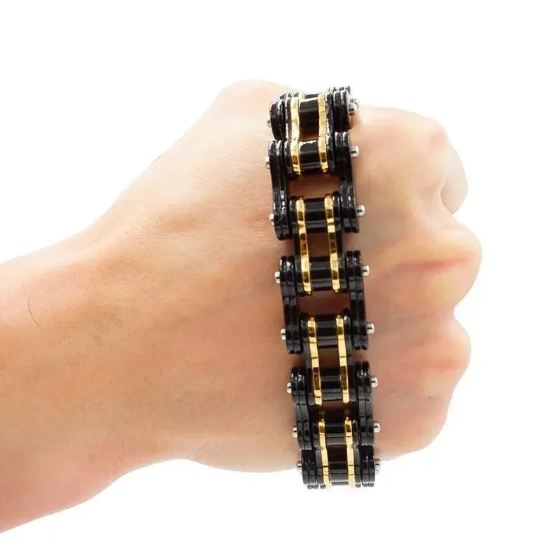 BRACELET CHAINE DE MOTO NOIR ET OR