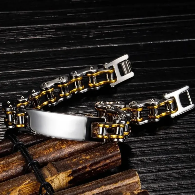 BRACELET CHAINE DE MOTO NOIR ET OR