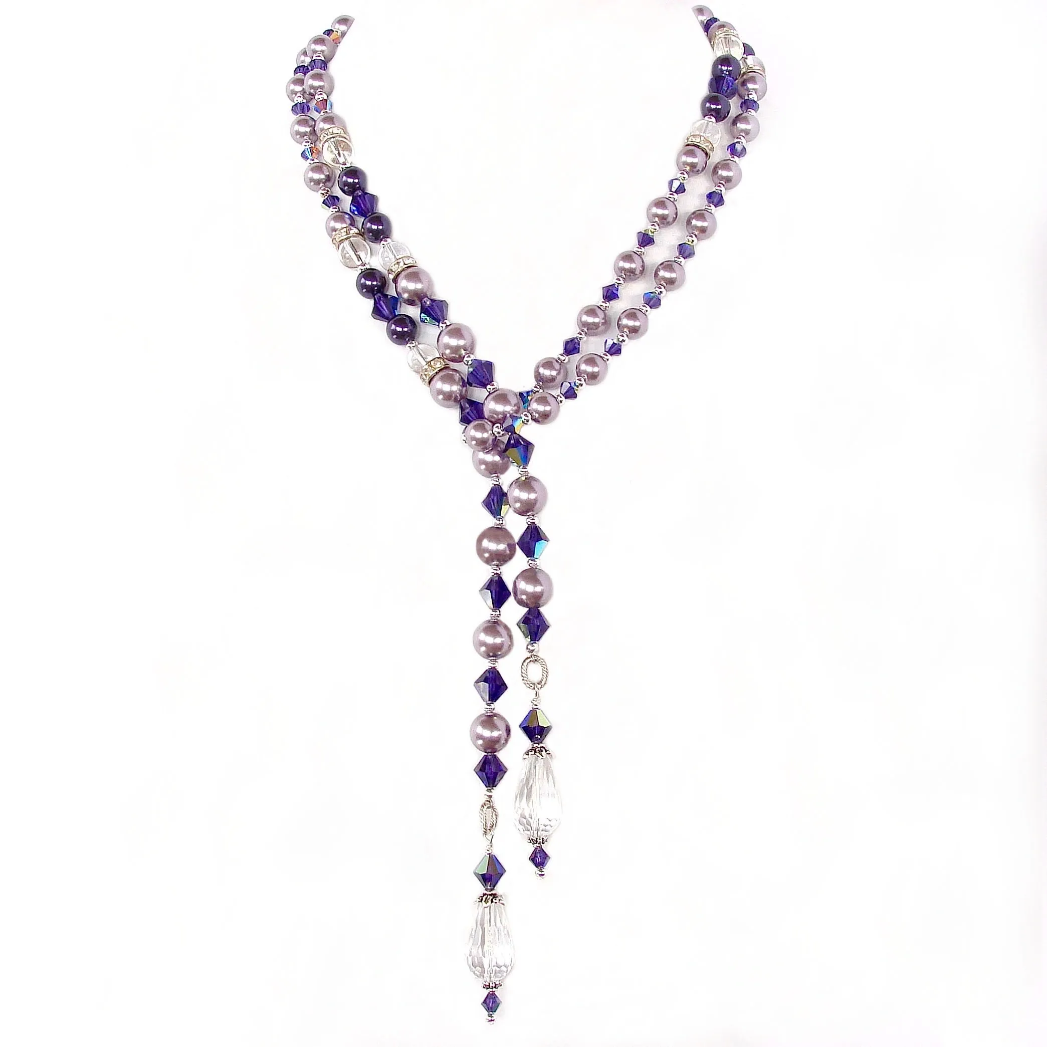 Callas: Crystal Lariat Necklace in Purple