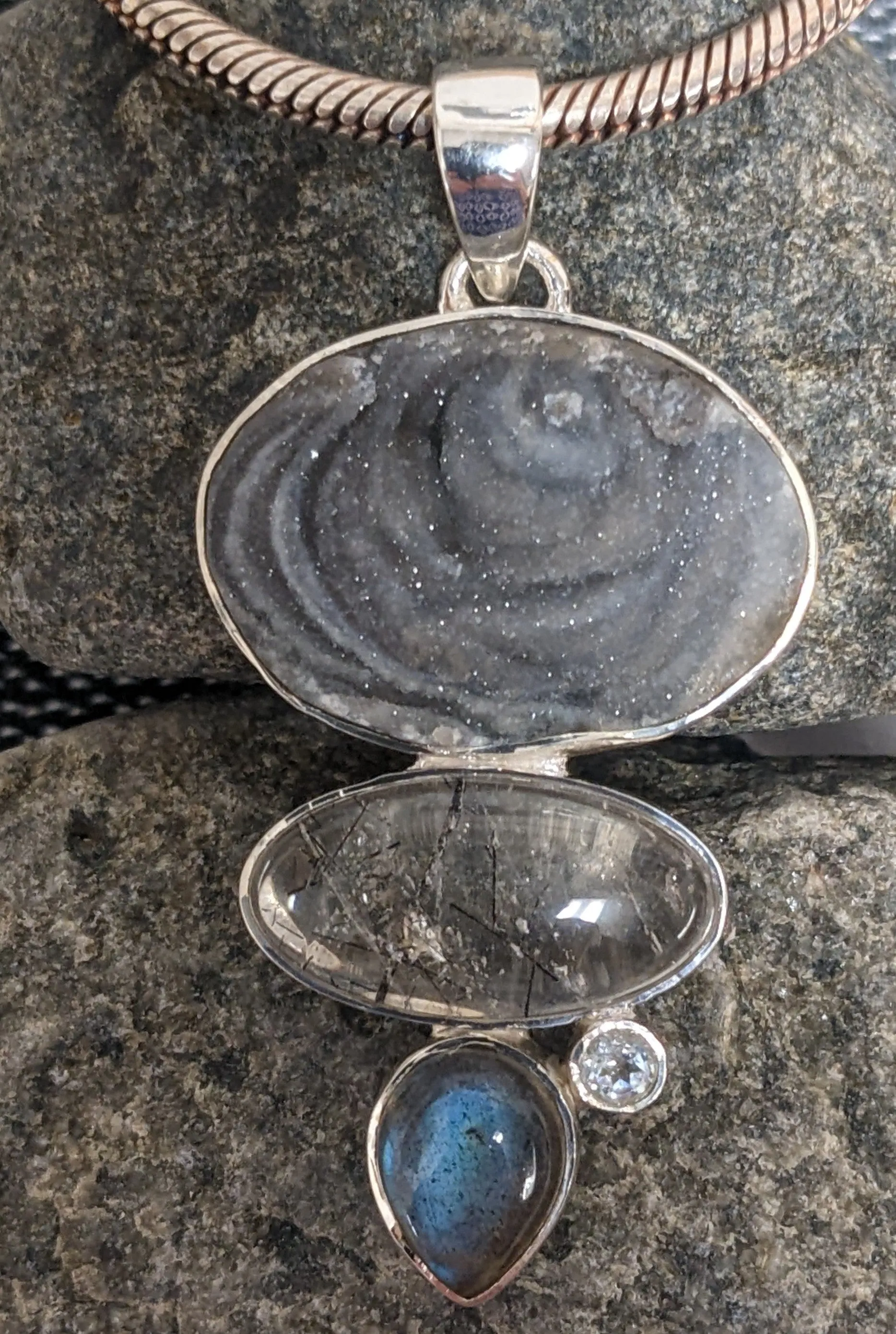Calming and Captivating Multi-stoned Druzy Pendant