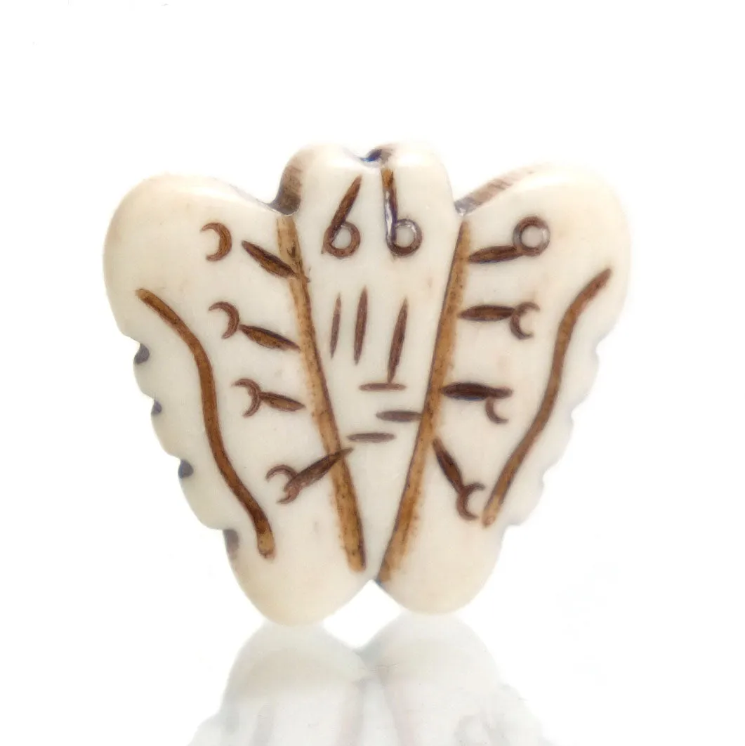 Carved Bone Bead Pendant, Butterfly 4