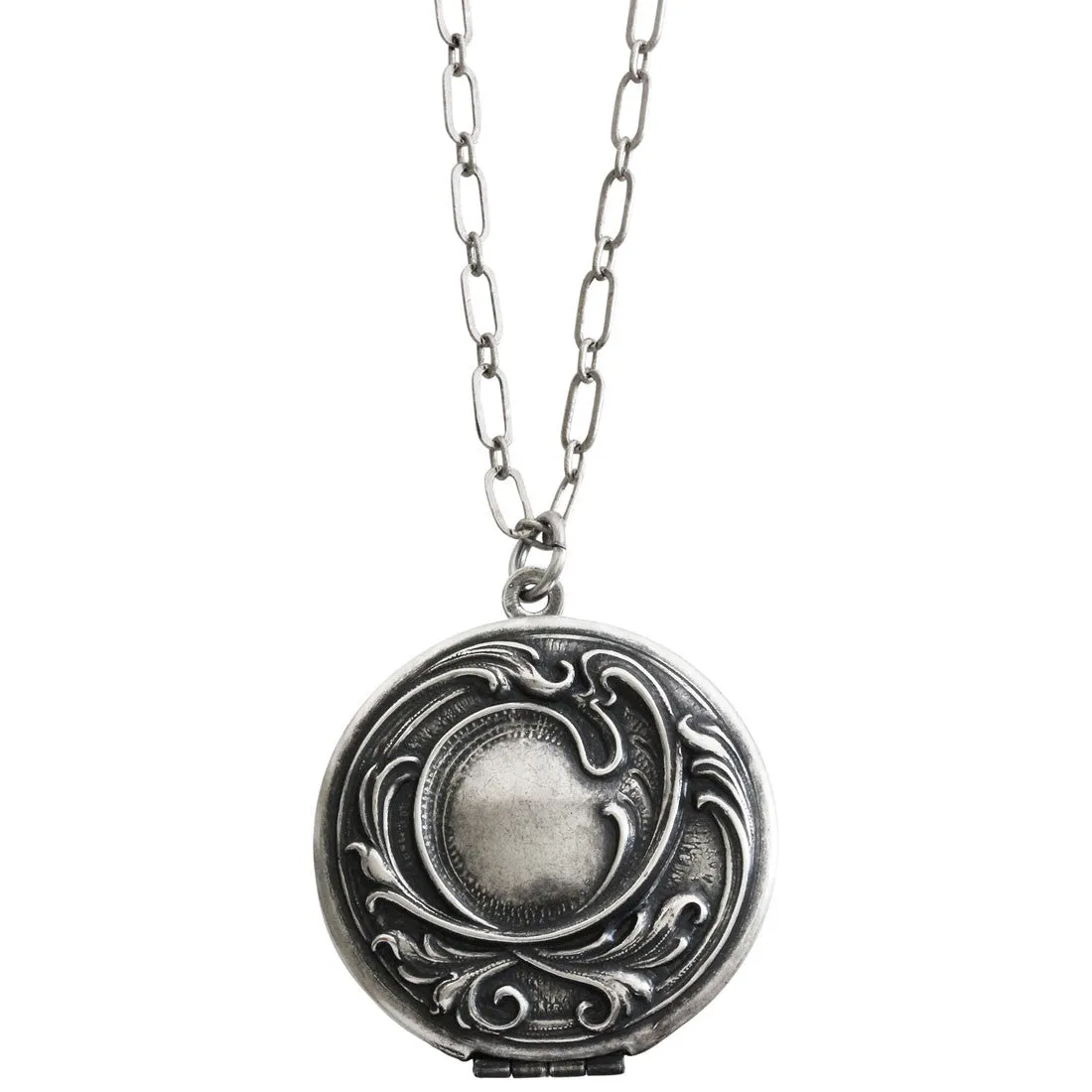 Catherine Popesco Sterling Silver Plated Locket Round Patterned Necklace, 16" 1503X