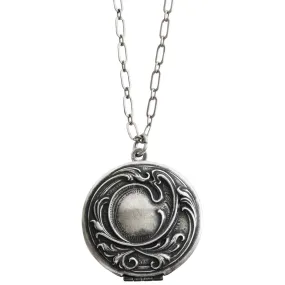 Catherine Popesco Sterling Silver Plated Locket Round Patterned Necklace, 16" 1503X