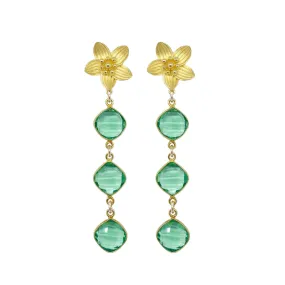 Cecile Green Quartz Triple Earrings