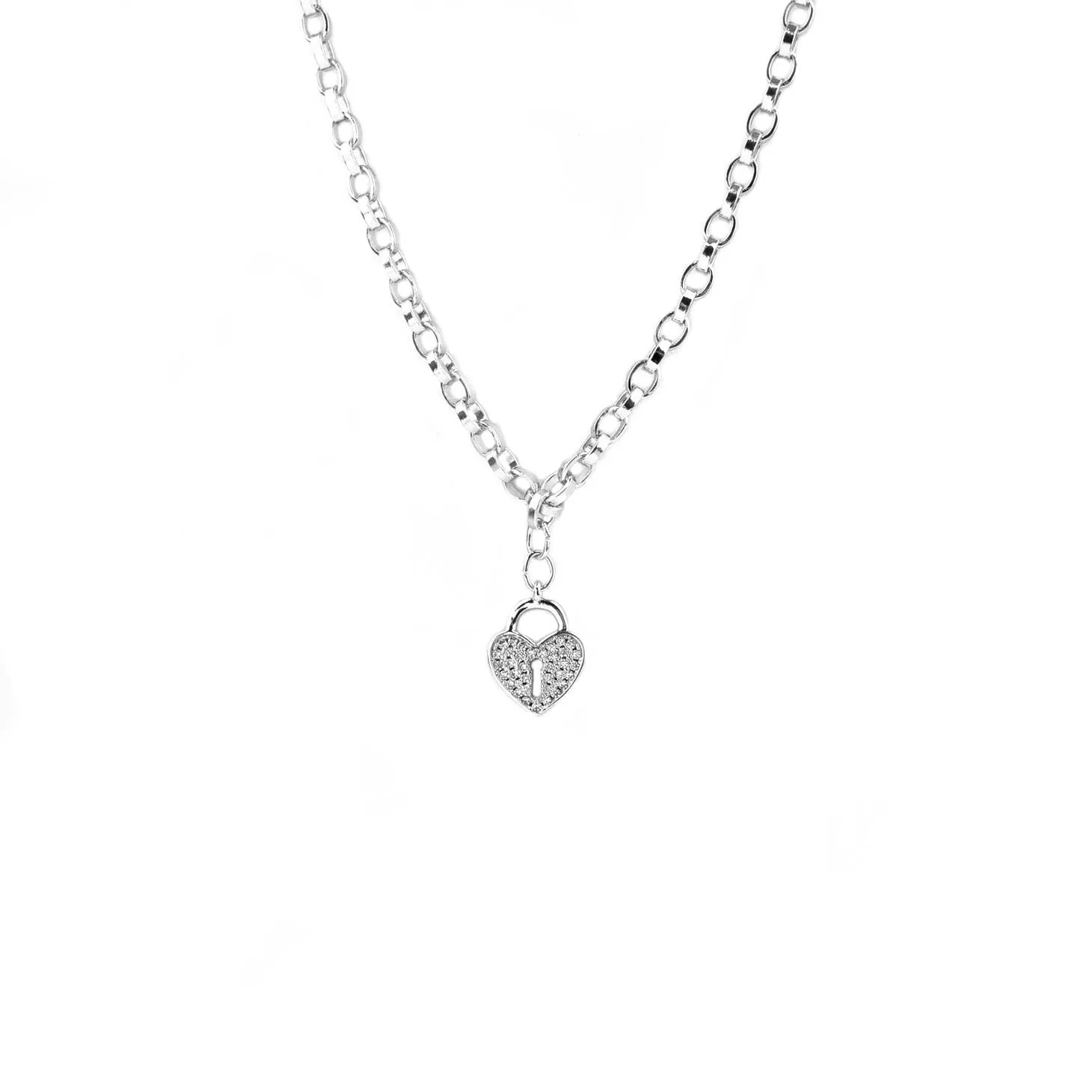 Chain Pave Heart Locket Necklace -A3