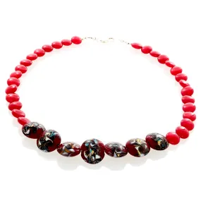 Cherry Quartz with Blown Red/Green Glass  Necklace