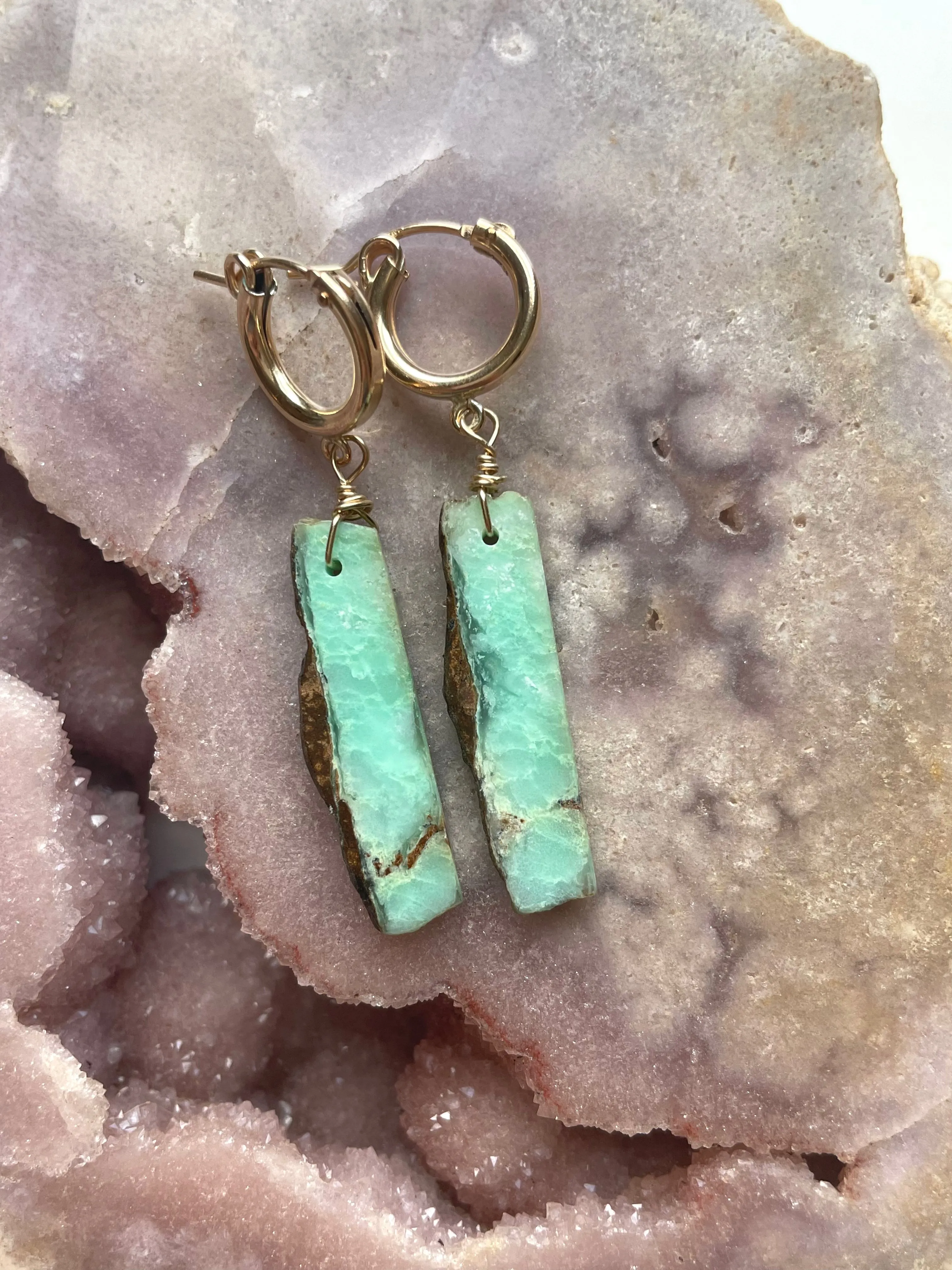 Chrysoprase Statement Hoop Earrings Gold Fill
