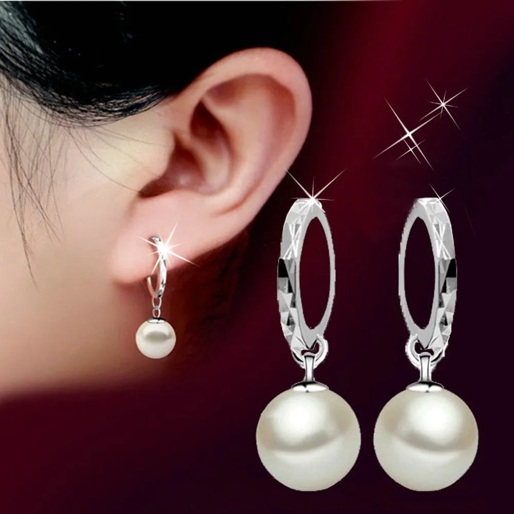 Circle Earrings Freshwater Pearl and Silver Plated Hook Earrings Fashion Korean Cute Sweet Pearl Earring For Ladies