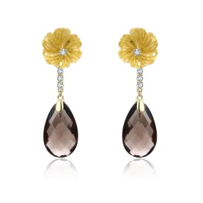 Citrine & Smoky Quartz White Diamond Earrings