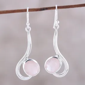 Cool Sabarmati Rose Quartz Ovals Set In Sterling Silver Arc Dangle Earrings